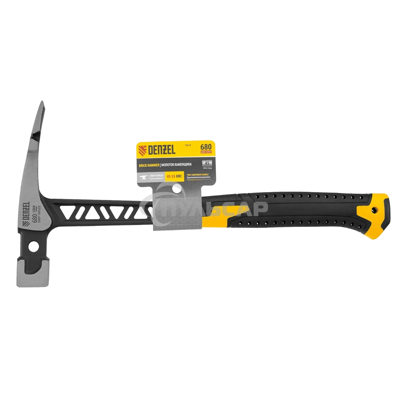 Молоток каменщика Denzel 680 г, цельнокованый, двухкомпонентная обрезиненная рукоятка