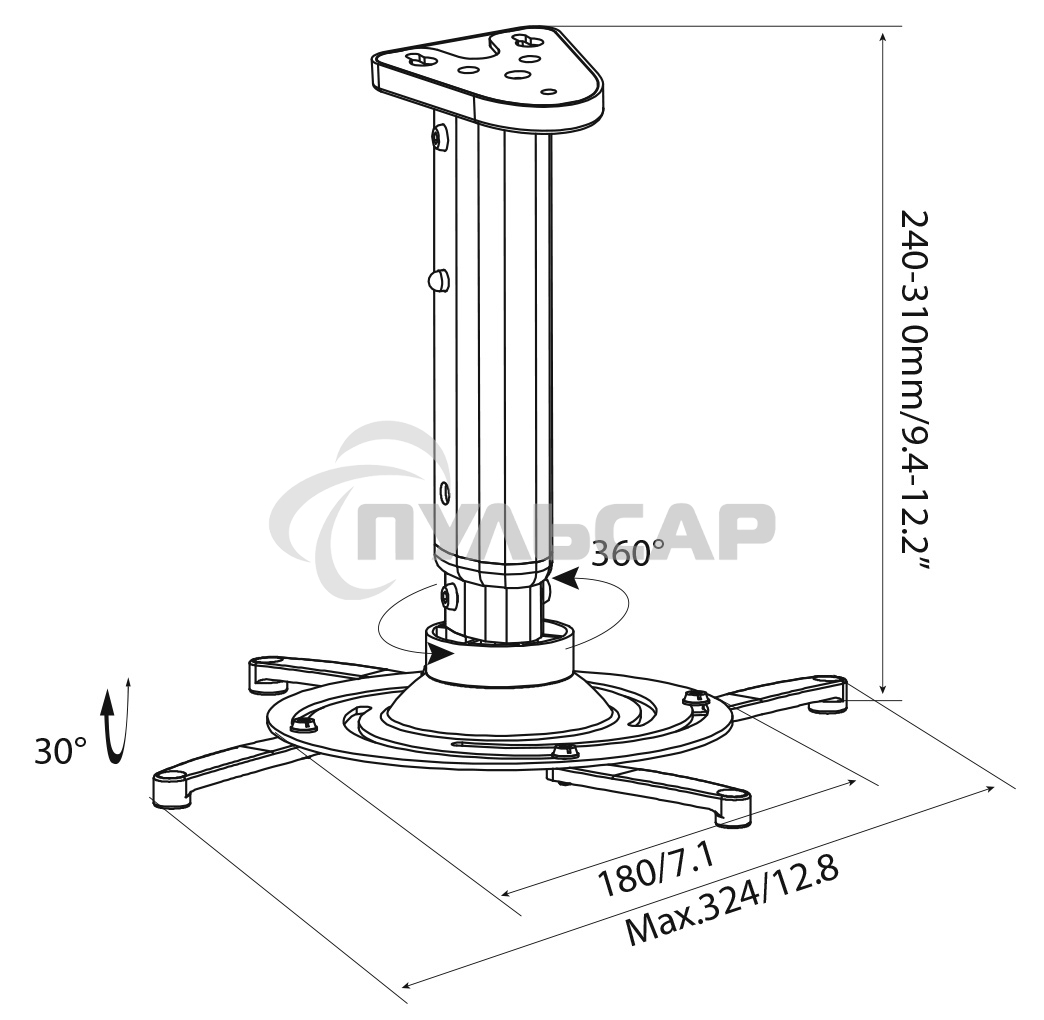 Кронштейн для проектора Cactus CS-VM-PR05M-BK черный макс.10кг настенный и потолочный поворот и наклон