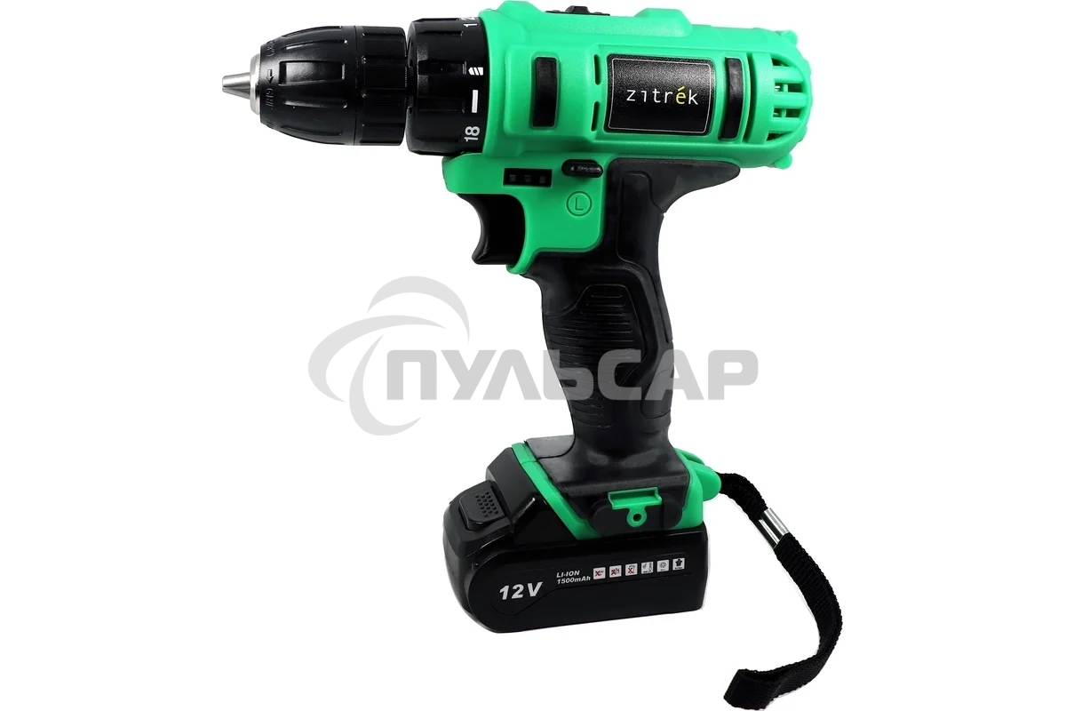 Дрель-шуруповерт Zitrek Greenpower 12-Li 063-4074, Аккумуляторная, 12В, 2 АКБ, Кейс