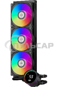 Система охлаждения PCCooler DA360 Pro ARGB Digital BK (300W, 360мм, LED temp., Black, ARGB/ Fans: 3x120мм, 75.8CFM, 33.7dBA, 2200RPM/ Pump height 57мм, 28dBA, 3000RPM, Rad thickness 27мм/ S: 1851, 1700, 1200, 20XX, 115X, AM5, AM4)