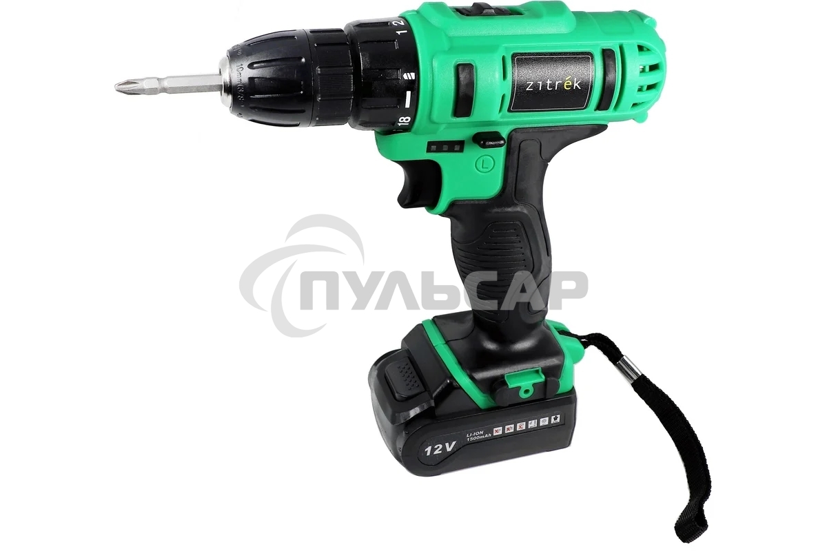 Дрель-шуруповерт Zitrek Greenpower 12-Li 063-4074, Аккумуляторная, 12В, 2 АКБ, Кейс