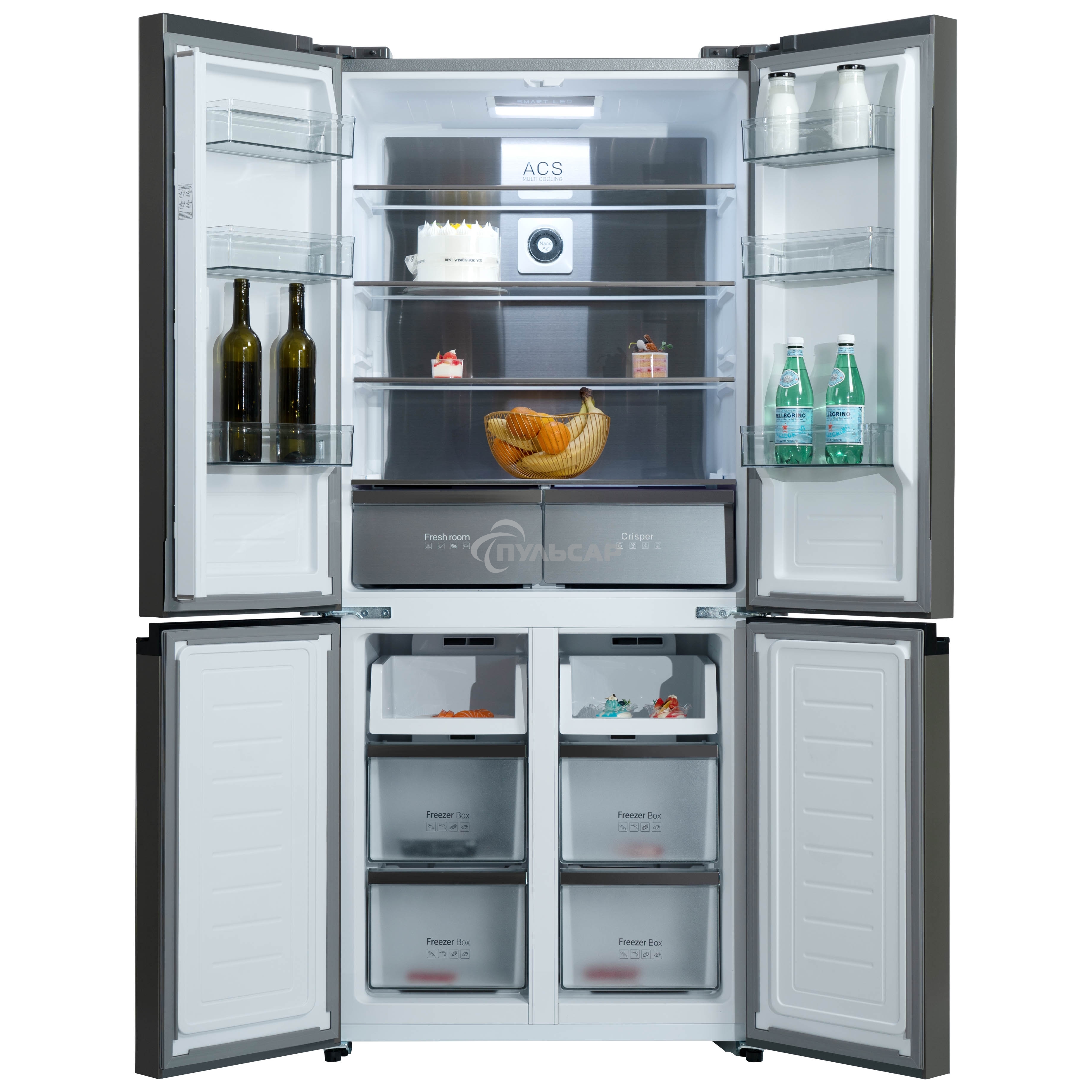 Холодильник Бирюса CD 496 TGG текстурированное бежевое стекло трехкамерный 334/162л морозилка снизу, No Frost, Side by Side