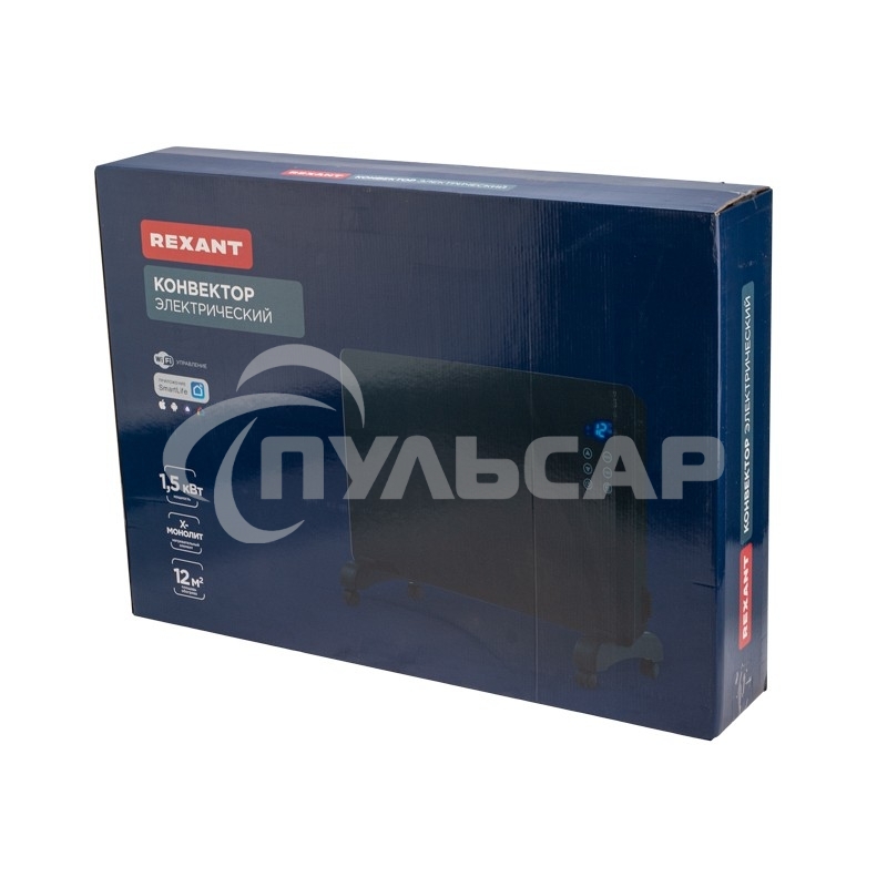 Конвектор Rexant 60-0113, черный, 1500 Вт, 12 м2, электронный термостат, Wi-Fi