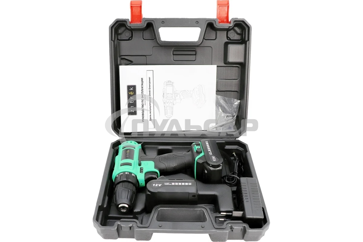 Дрель-шуруповерт Zitrek Greenpower 12-Li 063-4074, Аккумуляторная, 12В, 2 АКБ, Кейс