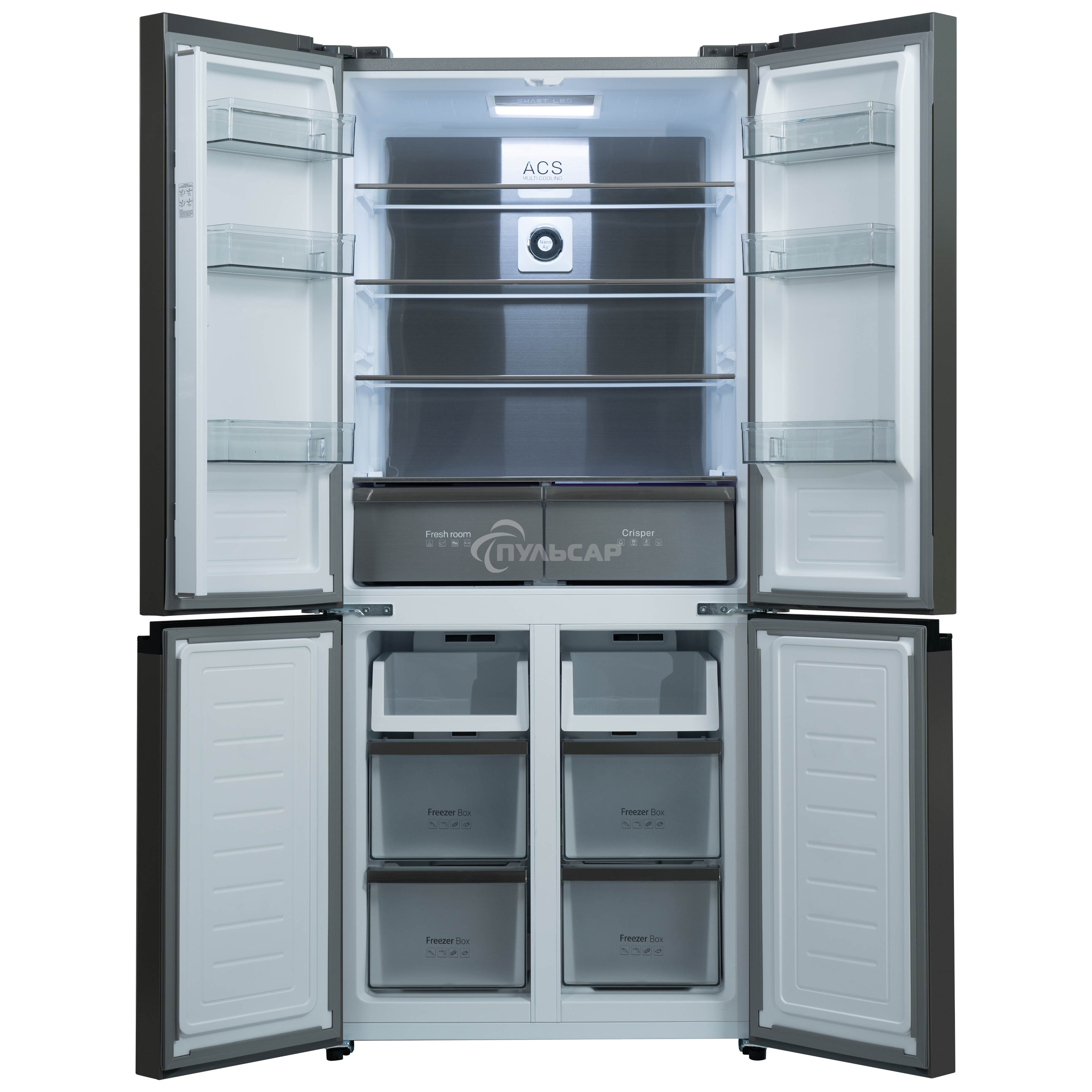 Холодильник Бирюса CD 496 TGG текстурированное бежевое стекло трехкамерный 334/162л морозилка снизу, No Frost, Side by Side