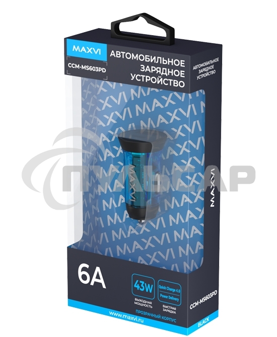 Автомобильное зарядное устройство Maxvi CCM-MS603PD 43W 6A (USB + Type-C, QC3.0 PD3.0) черный