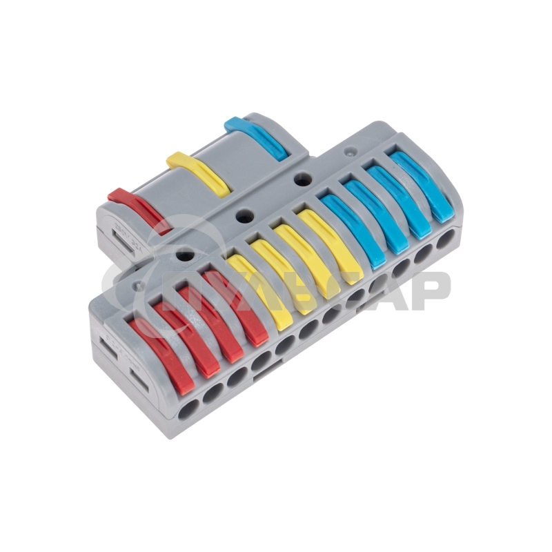 Клемма Rexant СМК 3х4 проходная разветвительная 3 полюса, с монтажной площадкой (1 ввод, 4 вывода на полюс) (10 шт/уп)