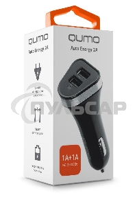 Автомобильное зарядное устройство QUMO 3A, 2 USB, 1A+2A черный