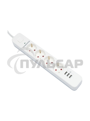 Сетевой фильтр Гарнизон 2.0 Мультипорт EPS-4-U3-W-2, 4 р, 10А, 3xUSB, 2м, ур.защиты 2+, белый, пакет