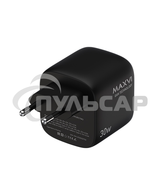 Сетевое зарядное устройство Maxvi SFC-330GN Type-C\USB 30W PD QC3.0 черный