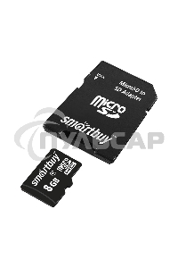 Флеш карта microSD 8Gb, Smartbuy microSDHC Class 10 (SD адаптер)