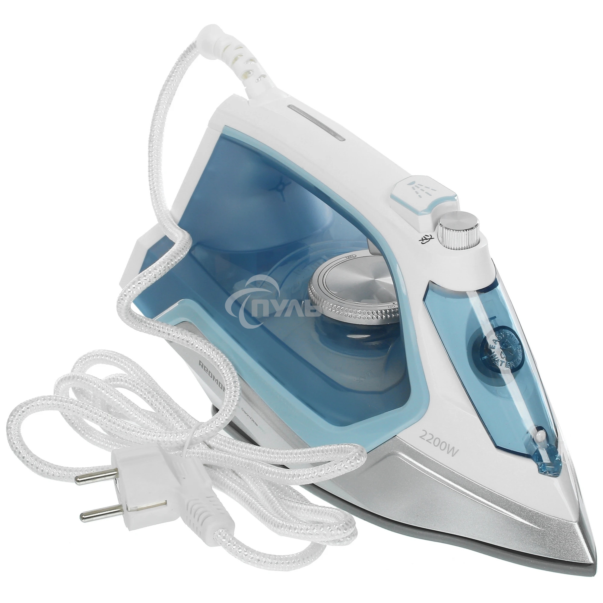 Утюг Redmond RI-C284 голубой, 2200 Вт, подошва - керамика, пар 35 г/мин, паровой удар 160 г/мин, самоочистка, антикапля