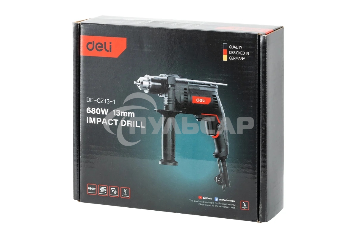 Дрель Deli DE-CZ13-1E, 680Вт, сетевая, ударная