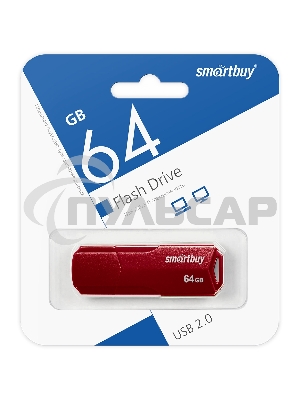 Флешка USB R/W 2.0 Smartbuy 64 Gb CLUE Burgundy (SB64 GbCLU-BG). 