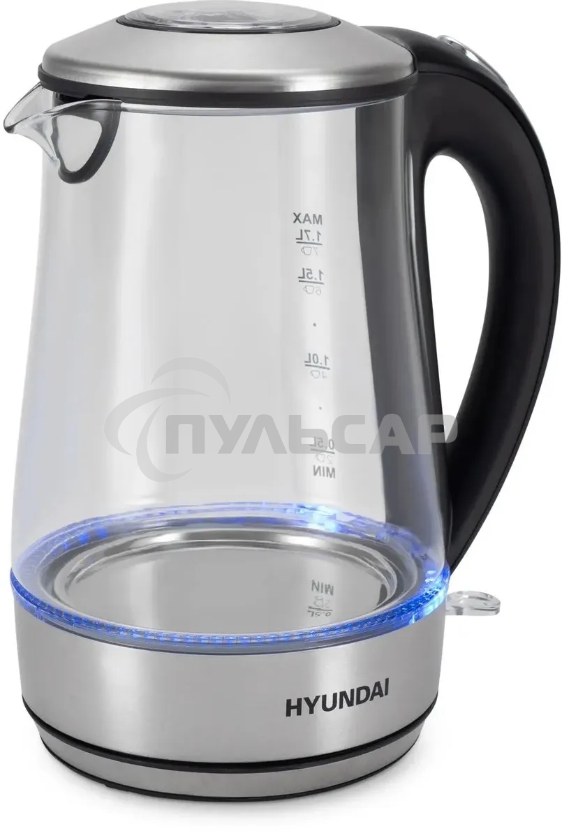 Чайник электрический Hyundai HYK-G8406 1.7л. 2200Вт прозрачный/черный (корпус: нержавеющая сталь)