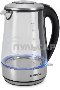 Чайник электрический Hyundai HYK-G8406 1.7л. 2200Вт прозрачный/черный (корпус: нержавеющая сталь)