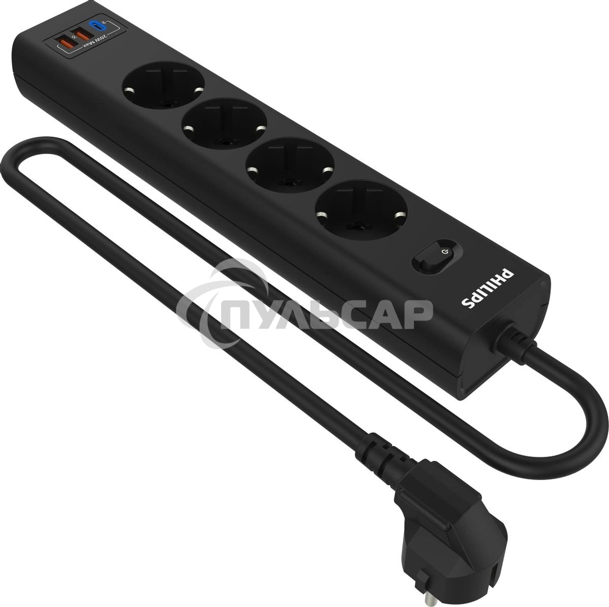 Сетевой фильтр Philips CHP4346BB/51, 3м, 4 розетки, черный