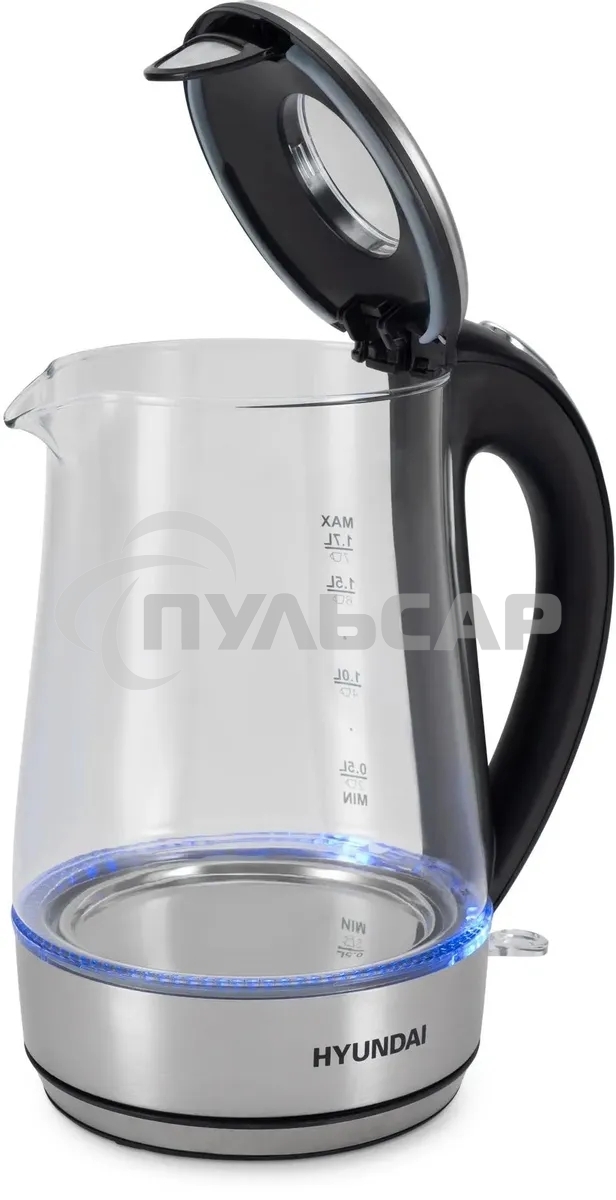 Чайник электрический Hyundai HYK-G8406 1.7л. 2200Вт прозрачный/черный (корпус: нержавеющая сталь)