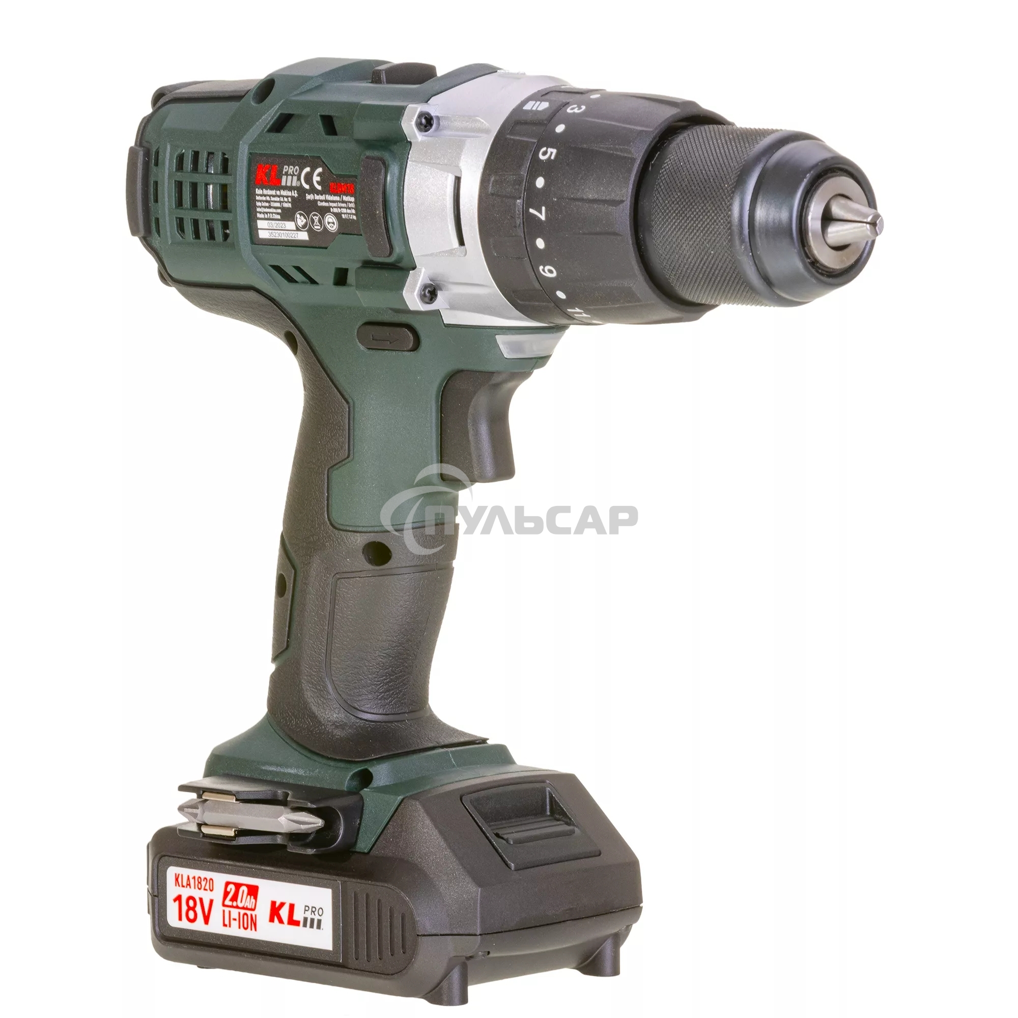 Профессиональный ударный шуруповерт KLPRO KLDM18-20 (18В, Li-ion-2шт, 2.0А·ч, 40Нм, 2 скорости, подсветка, магнитная бита,З/У,в кейсе)