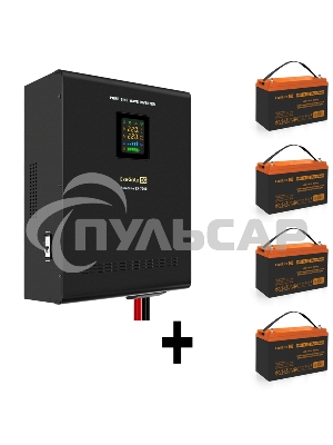 Комплект ИБП EX296005RUS + батарея 100Aч EX285656RUS 4шт (инвертор, синус, для котла, настенный) ExeGate FineSine SX-7000.LCD.AVR.2SH.T 7000VA/5000W, чистая синусоида, цветной LCD-дисплей, AVR, 2*Schuko+клеммы, линейно-интерактивный, крепление настенное, 