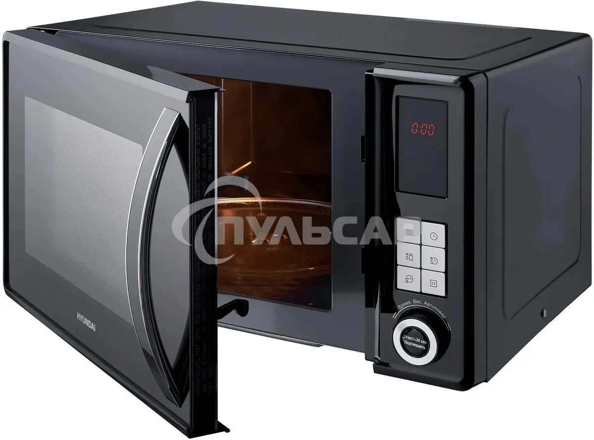 Микроволновая печь Hyundai HYM-D3010 черный, 23 л, 800 Вт, переключатели - кнопки, поворотный механизм