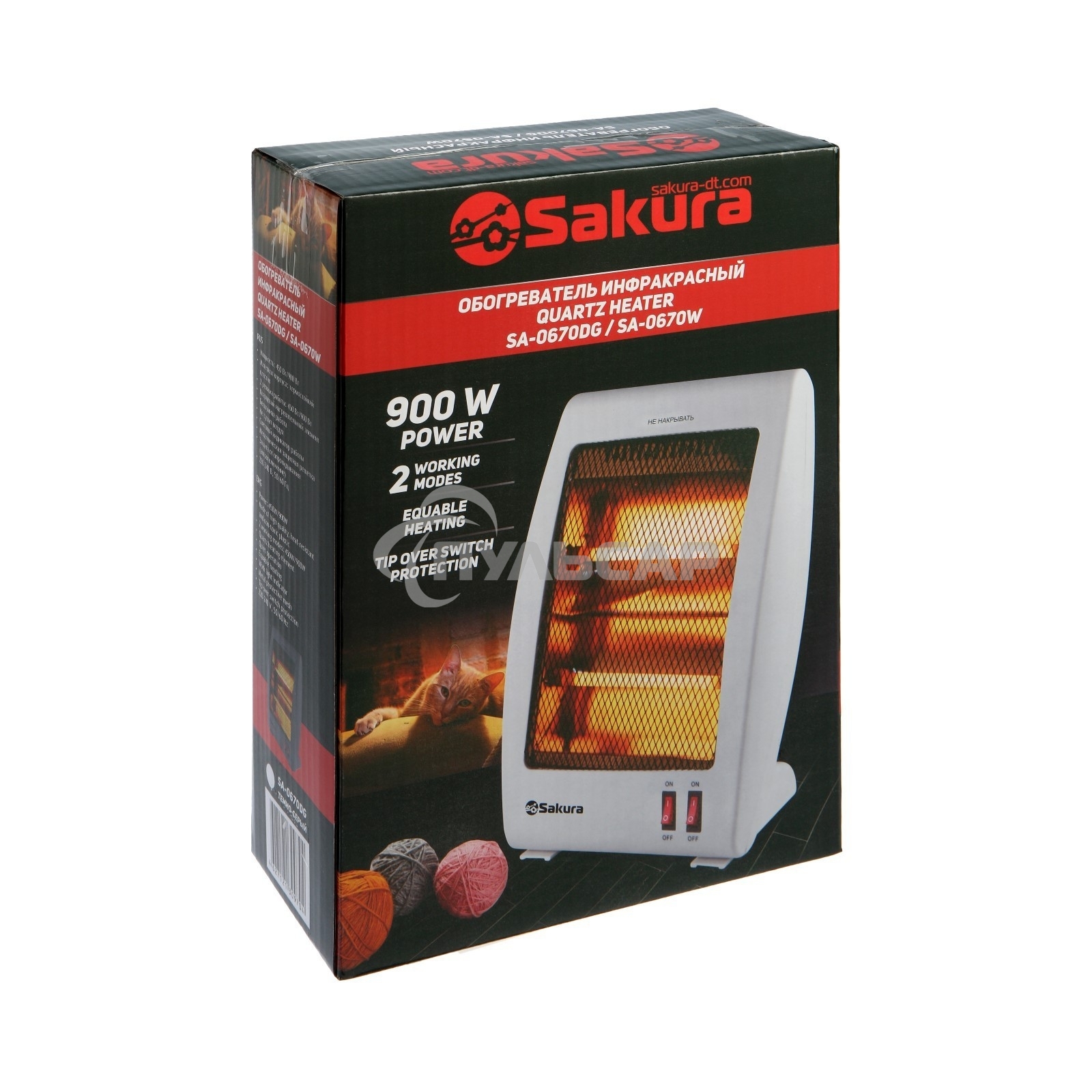 Инфракрасный обогреватель Sakura SA-0670W, белый, кварцевый, 900 Вт, 20 м2