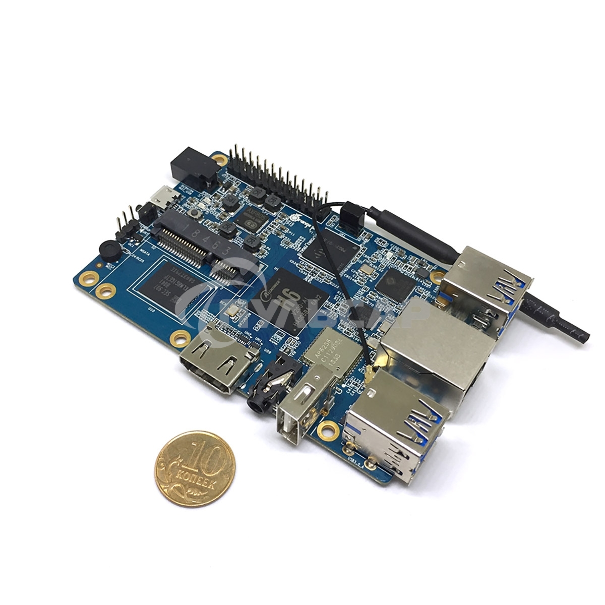 Микрокомпьютер Orange PI 3 2Gb + 8Gb EMMC, Android 7, с кабелем питания. (44286)