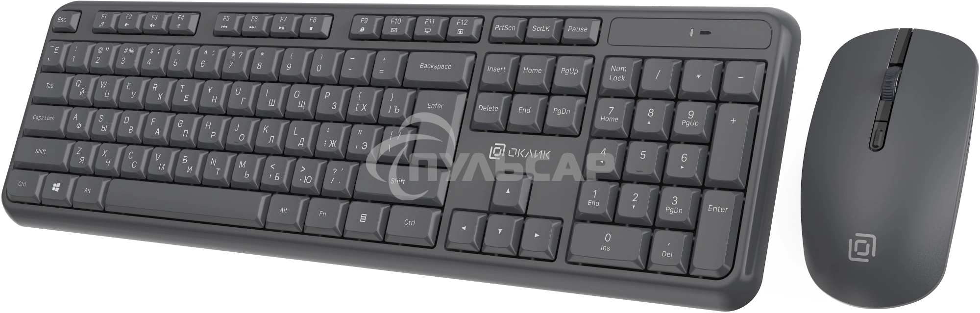 Комплект клавиатура + мышь Оклик S277W клав:серый мышь:серый USB беспроводная Multimedia (2066173)