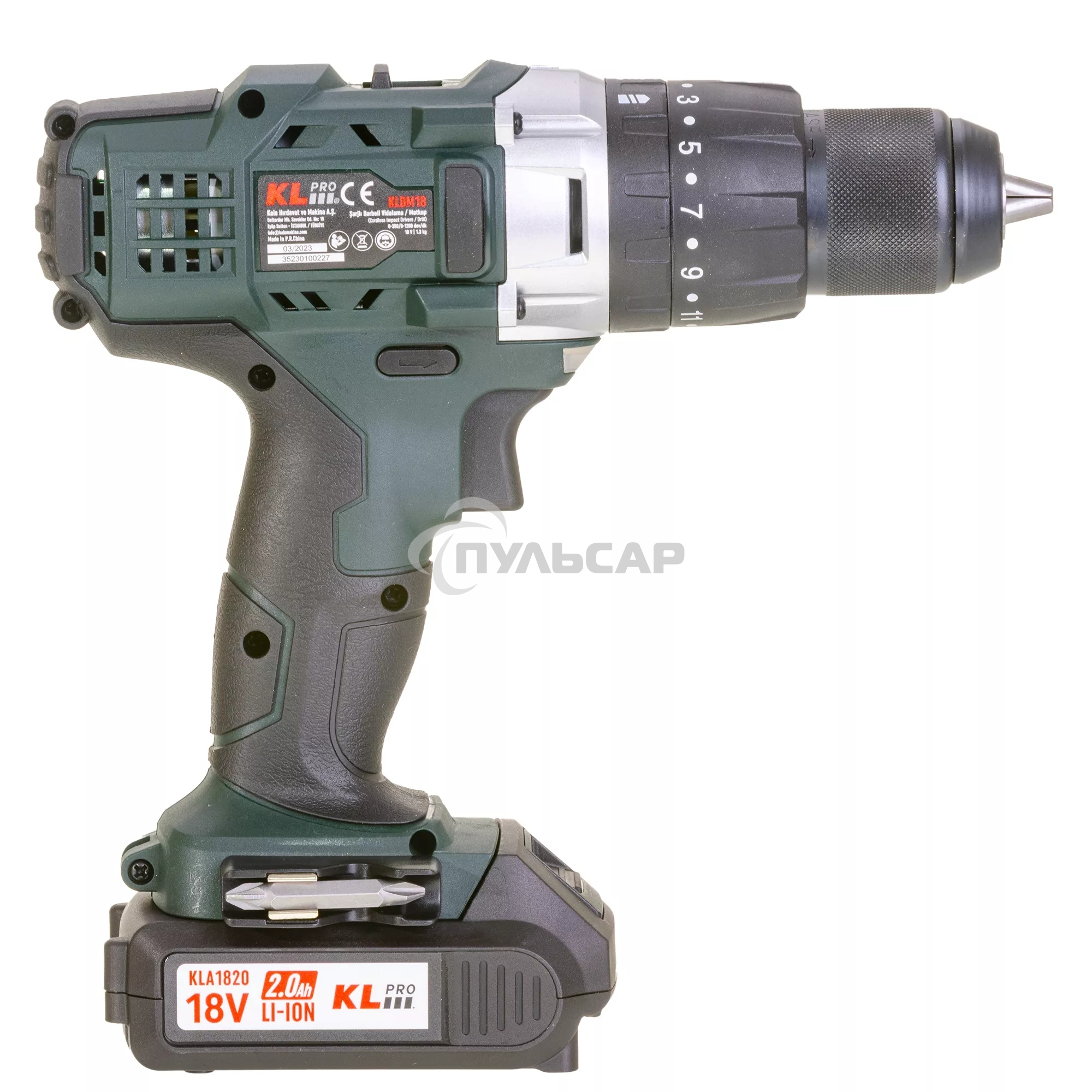 Профессиональный ударный шуруповерт KLPRO KLDM18-20 (18В, Li-ion-2шт, 2.0А·ч, 40Нм, 2 скорости, подсветка, магнитная бита,З/У,в кейсе)