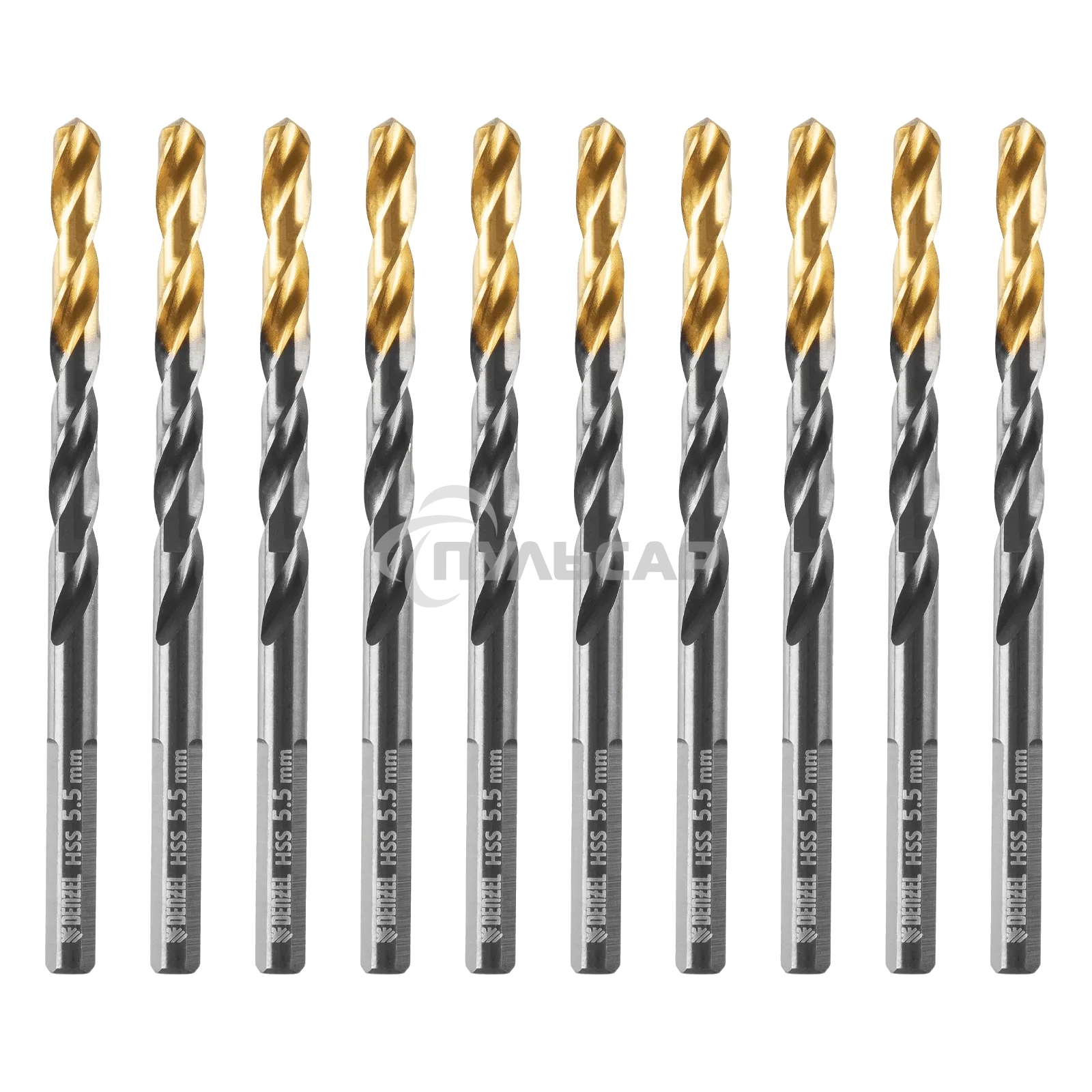Сверло по металлу Denzel 5,5 мм, HSS-Tin, Golden Tip, 10 шт.