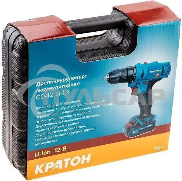 Дрель-шуруповерт аккумуляторная Кратон CD-12-Li-1,5