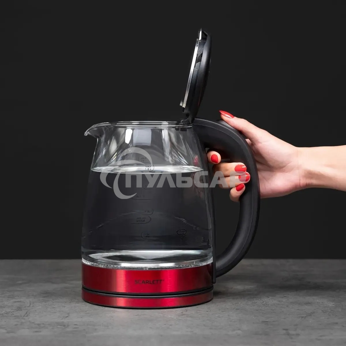 Чайник электрический Scarlett SC-EK27G65 красный/черный, 1800 Вт, 1.8 л