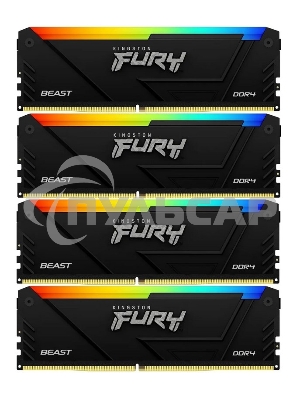 Оперативная память Kingston Fury Beast, DDR4, 32Gb (4x8Gb), 3600MHz, CL17, DIMM, с радиаторами, RGB, черный