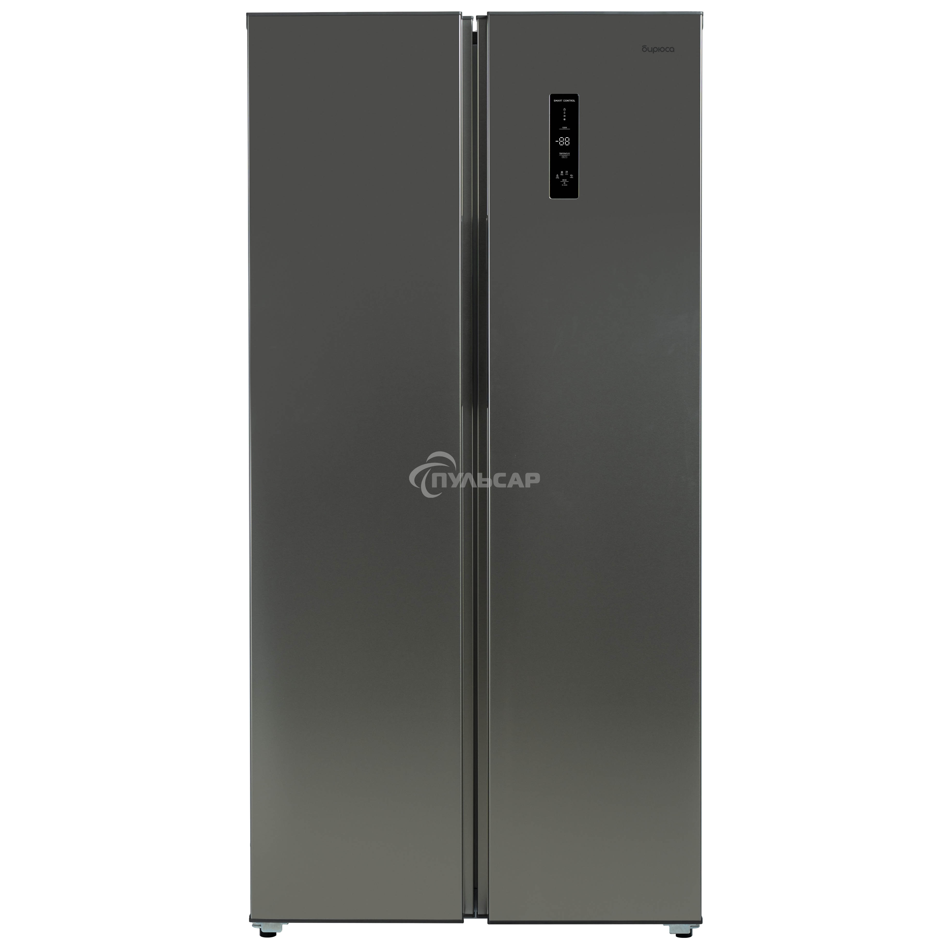 Холодильник Бирюса SBS 400 I нержавеющая сталь двухкамерный 232/168 л морозилка слева, No Frost, Side-by-side