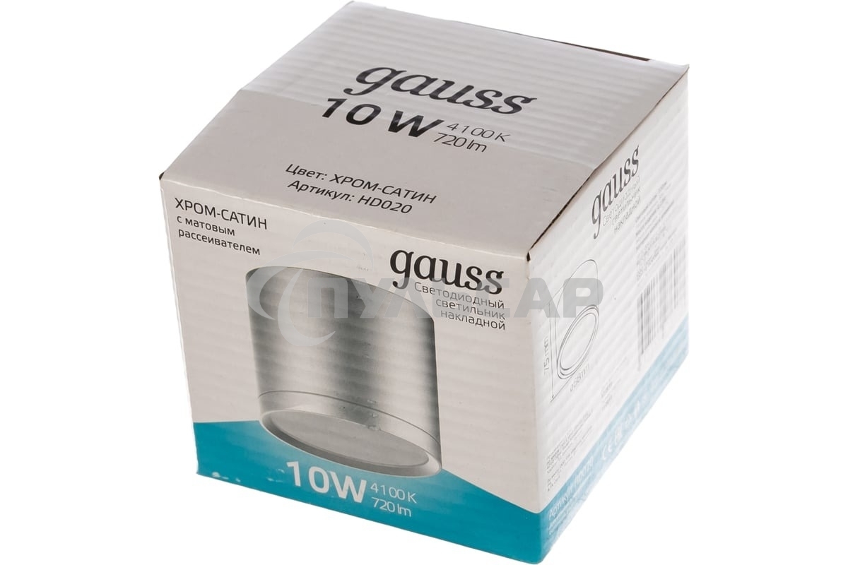 Светильник Gauss Хром/Сатин LED накладной с рассеивателем 10W 4100K 88х75мм 1/30