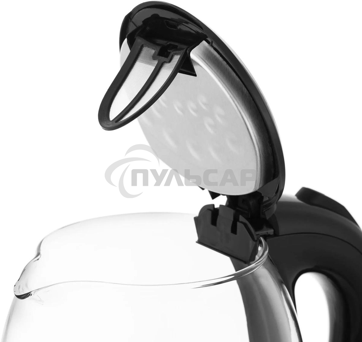 Чайник электрический Kitfort КТ-657, 1.7л, 2200Вт, (корпус: стекло), нержавеющая сталь/черный