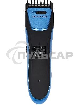 Набор для стрижки Galaxy Line GL 4166, черный с голубым, 3 Вт, время работы до 1,5 ч, аккум. Li-Ion 3,7 В, емк. аккум. 600 мА*ч, лезв. из нерж. стали, ширина лезвия 40 мм, 24 положения насадки-расчески (3,5 - 14,5 мм), филир. гребень, индик. заряда аккум.