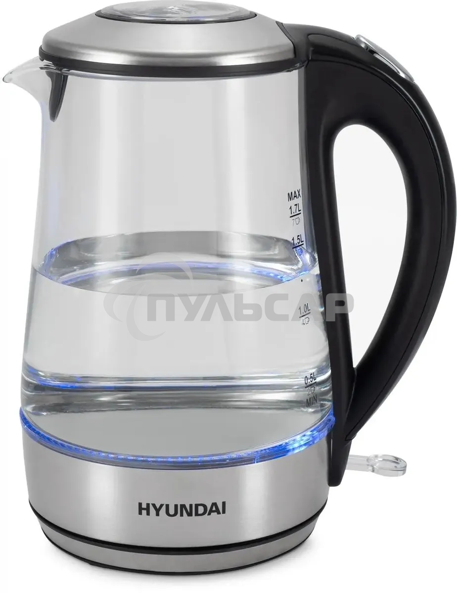 Чайник электрический Hyundai HYK-G8406 1.7л. 2200Вт прозрачный/черный (корпус: нержавеющая сталь)
