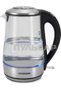 Чайник электрический Hyundai HYK-G8406 1.7л. 2200Вт прозрачный/черный (корпус: нержавеющая сталь)