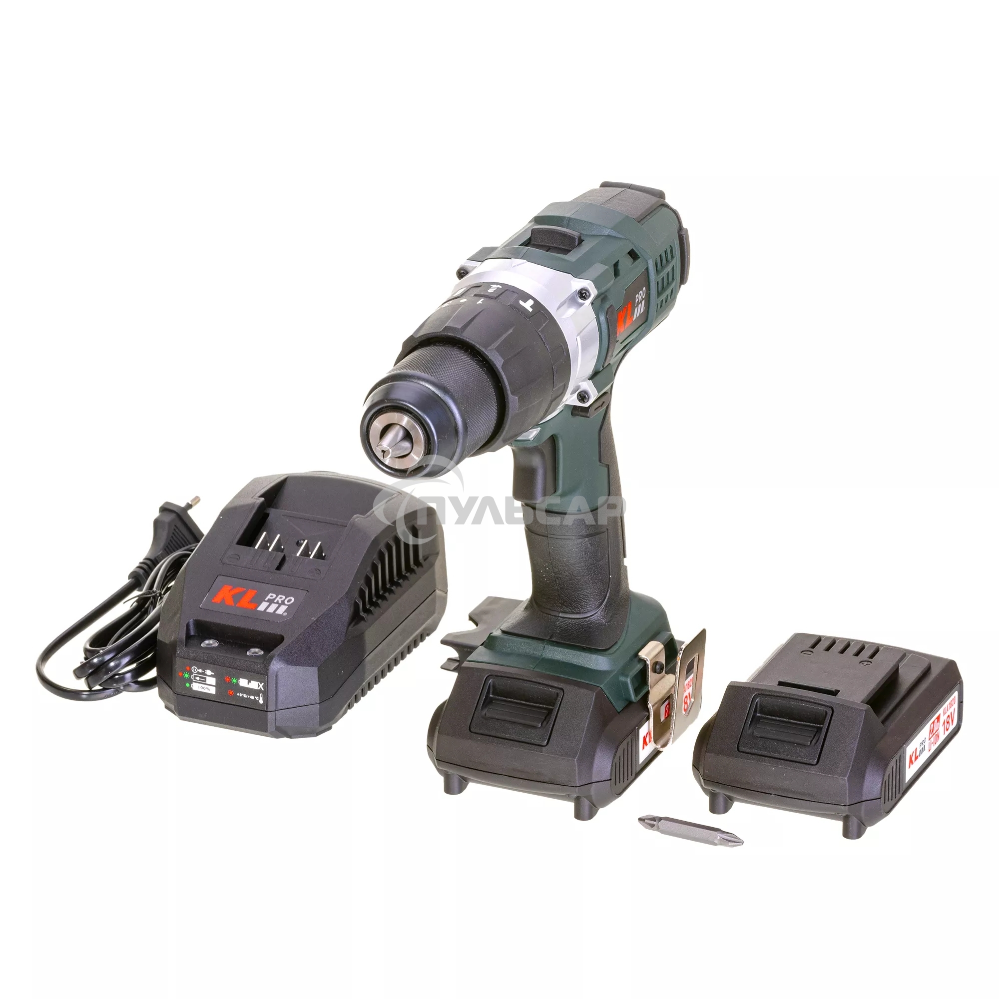 Профессиональный ударный шуруповерт KLPRO KLDM18-20 (18В, Li-ion-2шт, 2.0А·ч, 40Нм, 2 скорости, подсветка, магнитная бита,З/У,в кейсе)