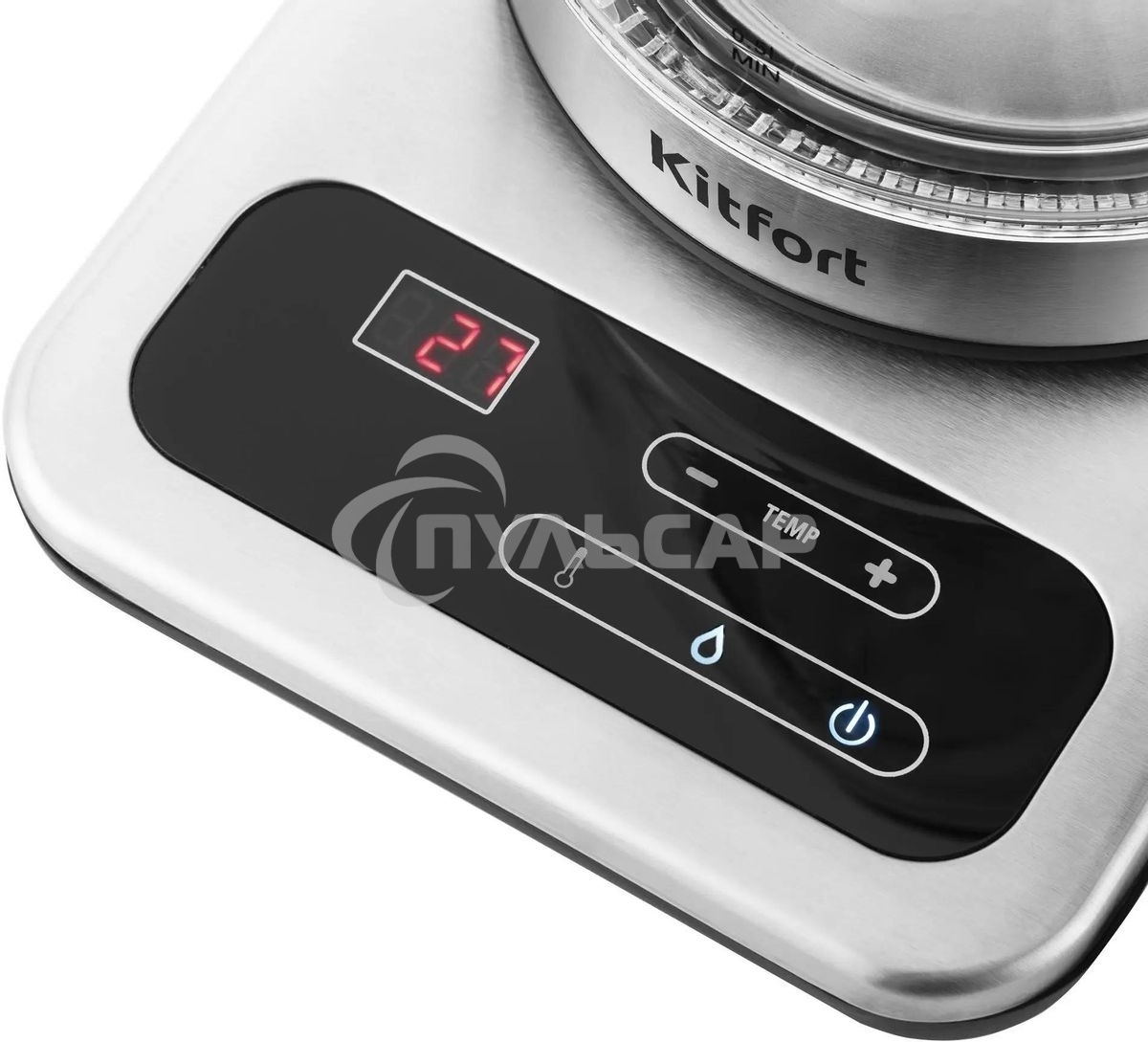 Чайник электрический Kitfort КТ-657, 1.7л, 2200Вт, (корпус: стекло), нержавеющая сталь/черный