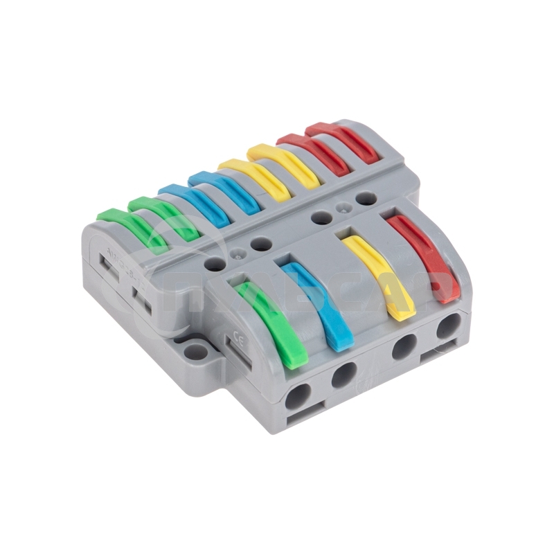 Клемма Rexant СМК 4х2 проходная разветвительная 4 полюса, с монтажной площадкой (1 ввод, 2 вывода на полюс) (20 шт/уп)