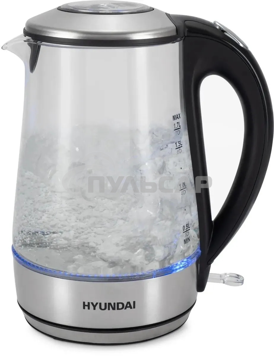 Чайник электрический Hyundai HYK-G8406 1.7л. 2200Вт прозрачный/черный (корпус: нержавеющая сталь)