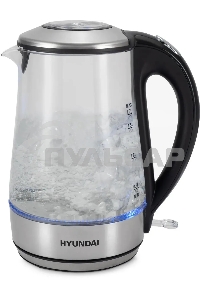 Чайник электрический Hyundai HYK-G8406 1.7л. 2200Вт прозрачный/черный (корпус: нержавеющая сталь)