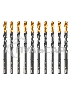 Сверло по металлу Denzel 6 мм, HSS-Tin, Golden Tip, 10 шт.