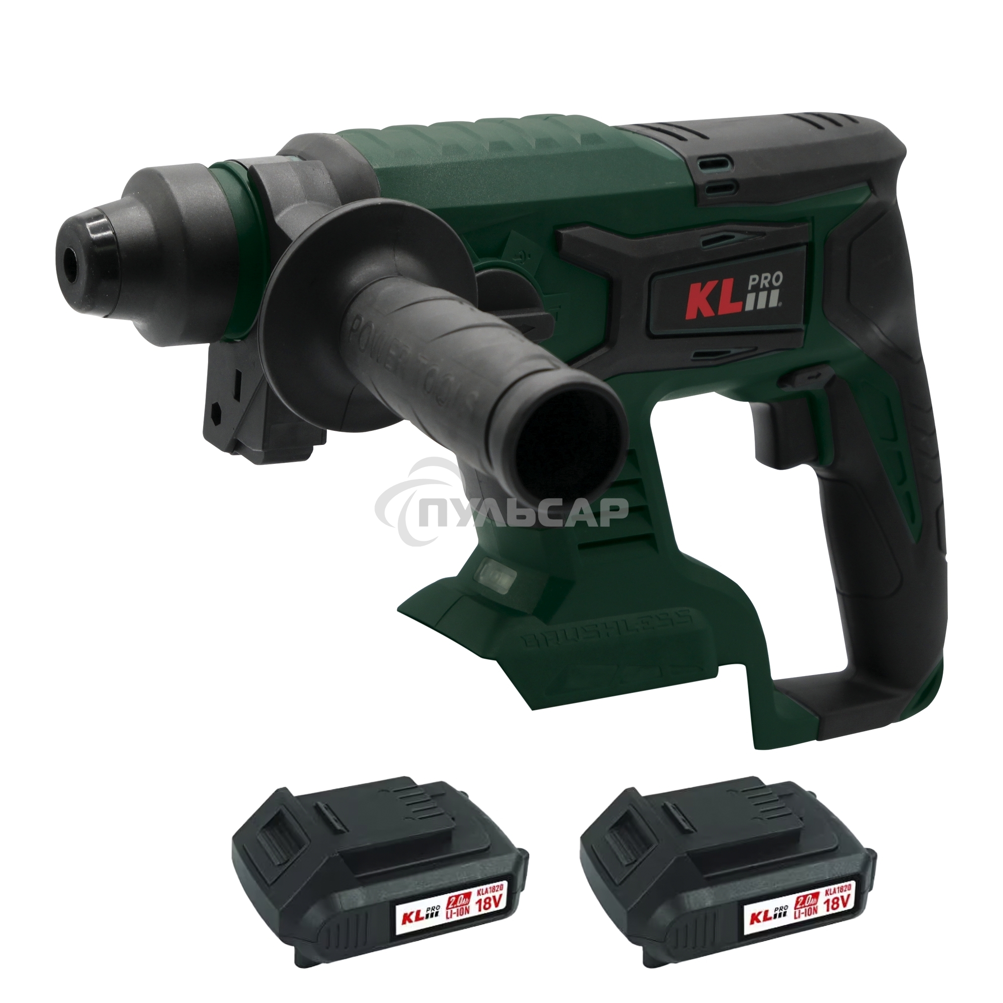 Профессиональный бесщеточный перфоратор аккумуляторный KLPRO KLPM18B-20 (18В, Li-ion-2шт, 2.0А·ч, 1,7Дж, SDS-plus, З/У,сумка)