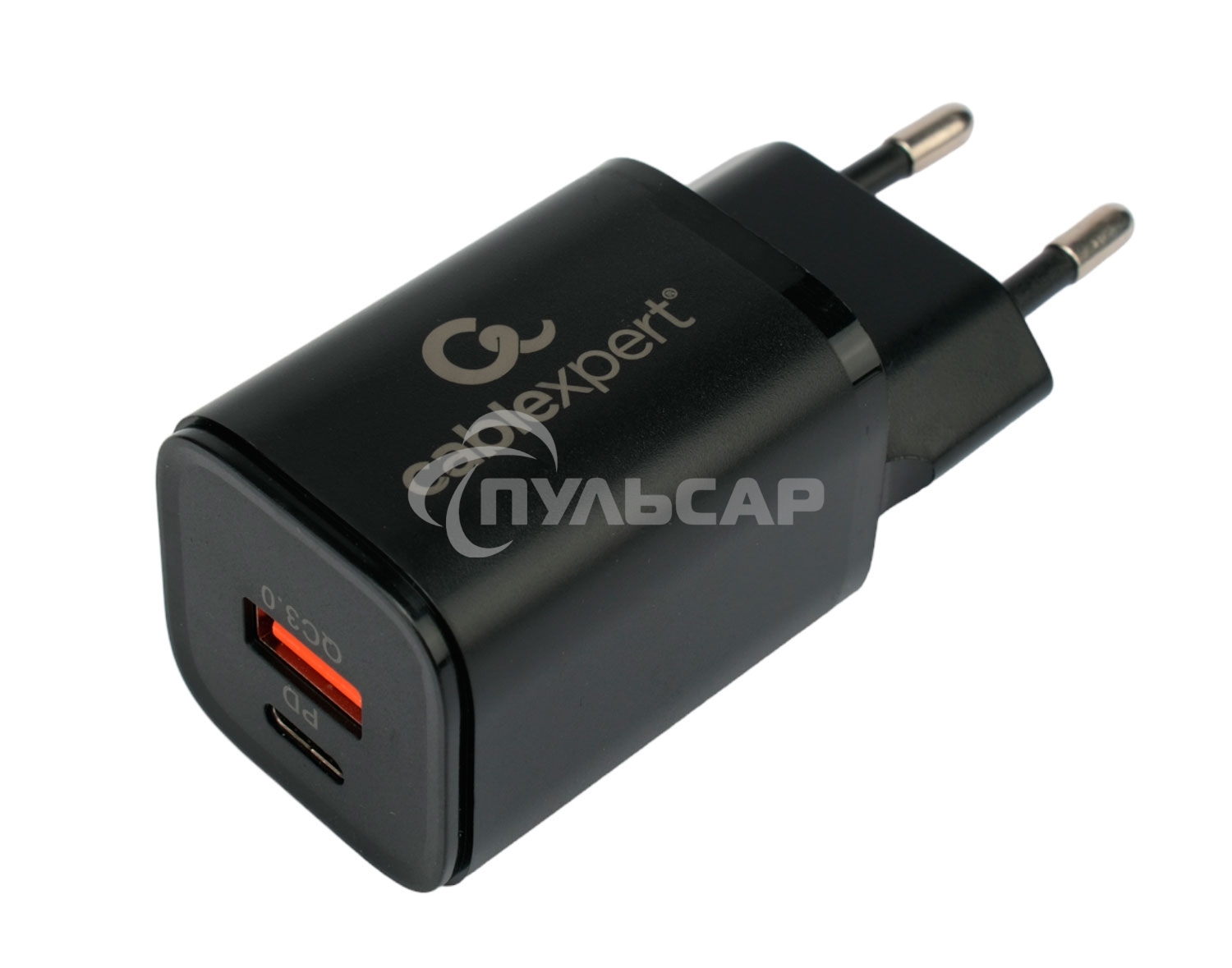 Зарядное устройство Cablexpert MP3A-PC-43, 30Вт, 3А, быстрая зарядка QC3.0/PD, 2 порта: USB и Type-C, черный, пакет