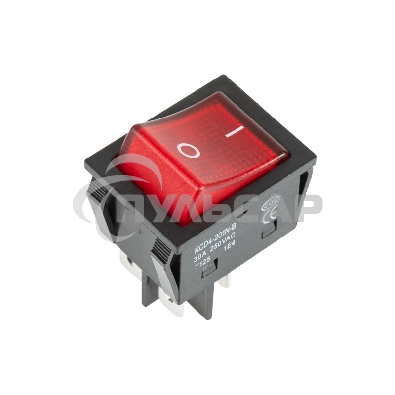 Выключатель клавишный 250V 30А (4с) ON-OFF красный с подсветкой Rexant