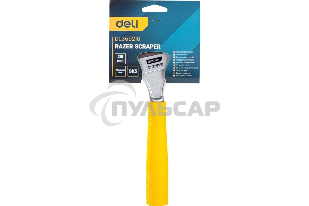 Скребок Deli DL359210 210мм Лезвие SK5, режущая головка из алюминиевого сплава, ручка из полипропилена. Ширина лезвия: 14 мм. Толщина лезвия: 0,5 мм.