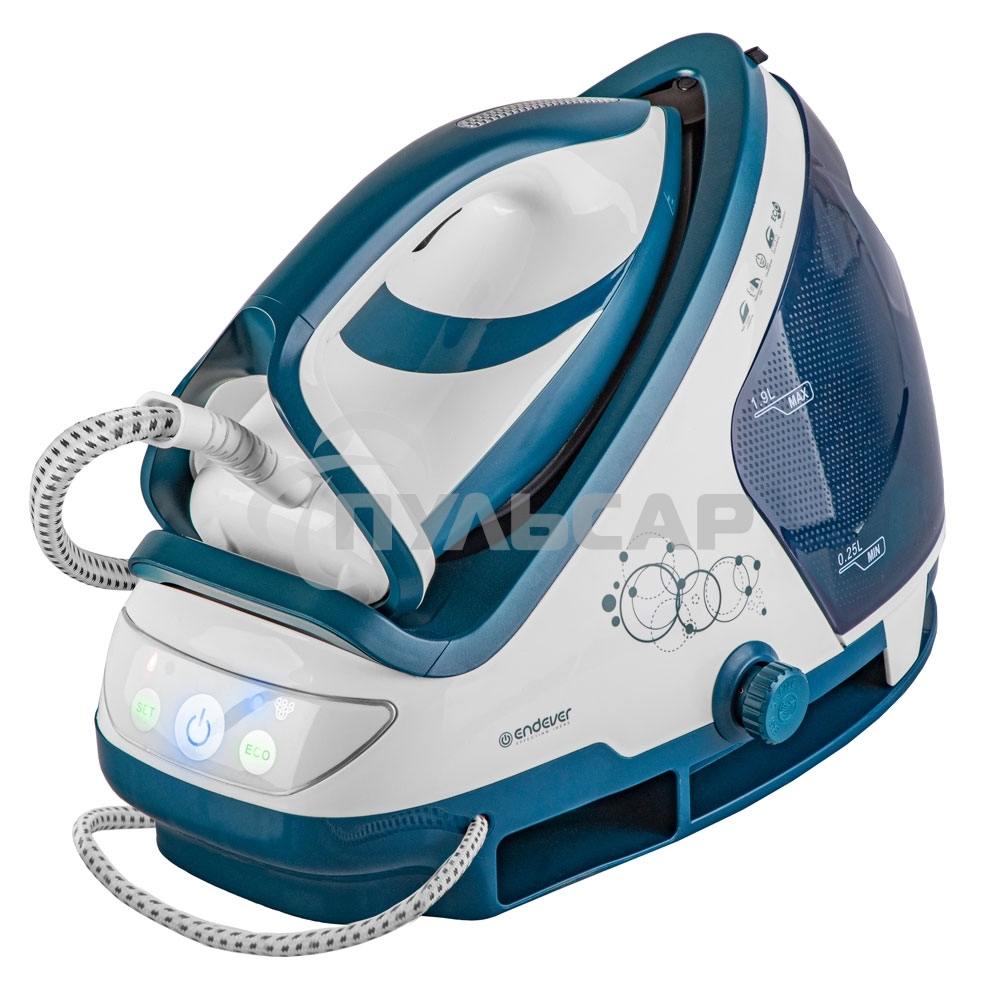 Парогенератор электрический Endever Delta-500, белый/темно-бирюзовый, мощность 3200 Вт, подача пара 170 г/мин, макс. пар удар до 600 г/мин